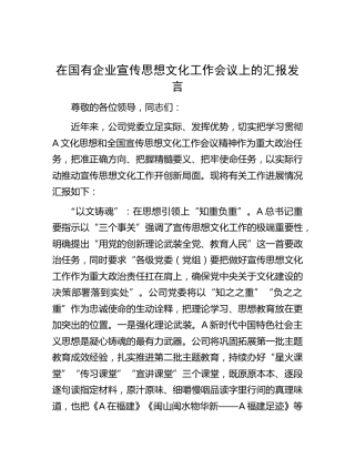 在国有企业宣传思想文化工作会议上的汇报发言（公司）