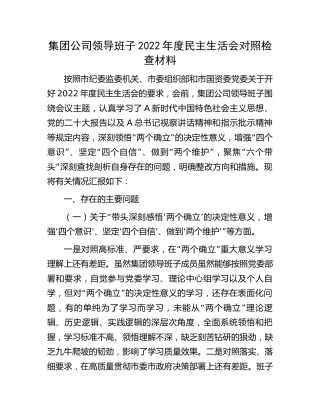 公司领导班子2022年度民主生活会对照检查5100字