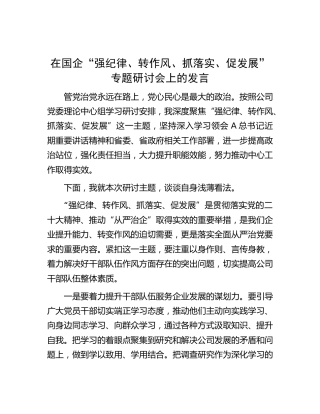 在国企公司“强纪律、转作风、抓落实、促发展”专题研讨会上的发言(1)