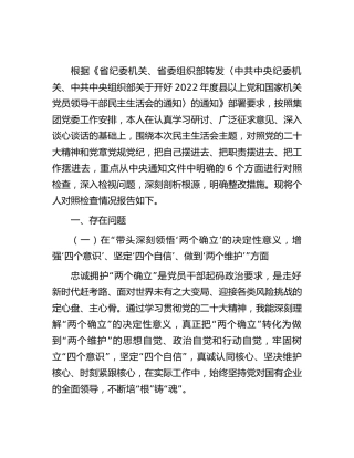 公司2022年度民主生活会个人对照检查