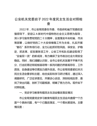 公安领导班子2022年度民主生活会对照检查6400字（含上年度整改落实情况）