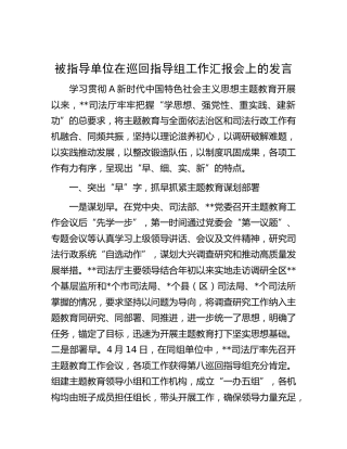 在主题教育巡回指导组工作汇报会上的汇报发言（司法主题教育总结2900字）