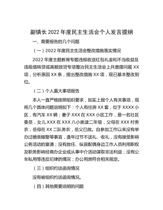 副镇长2022年度民主生活会个人发言