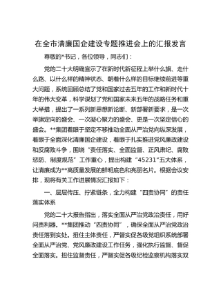 在全市清廉国企建设专题推进会上的汇报发言（公司）