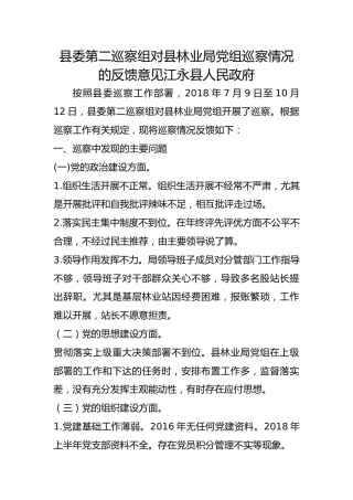巡察组对县林业局巡察情况的反馈意见