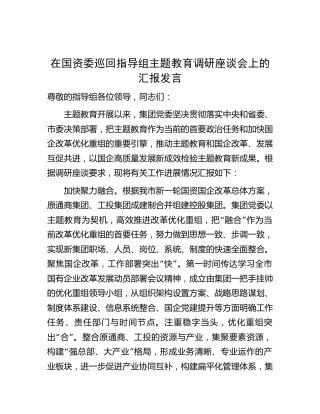 在国资委巡回指导组主题教育调研座谈会上的汇报（公司2300字）