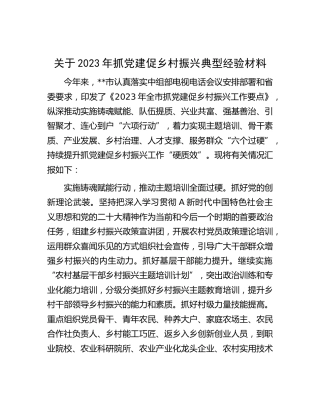 抓党建促乡村振兴典型经验（市）