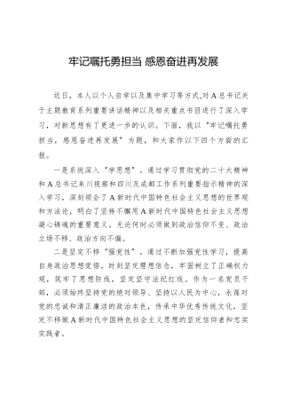 主题教育发言：牢记嘱托勇担当，感恩奋进再发展