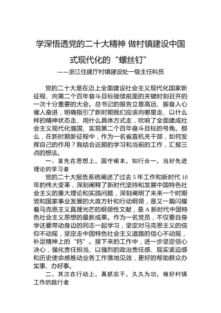 住建厅村镇建设处一级主任科员谈二十大心得体会（20230113）