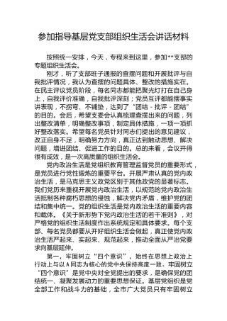 参加指导基层党支部组织生活会讲话