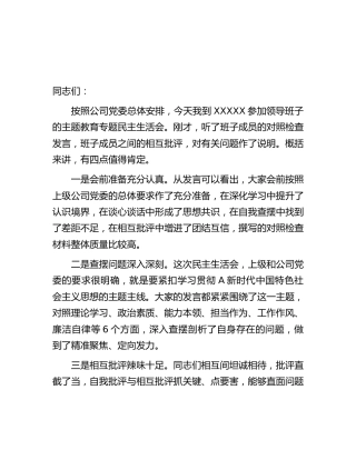 在主题教育专题民主生活会上的点评讲话2500字