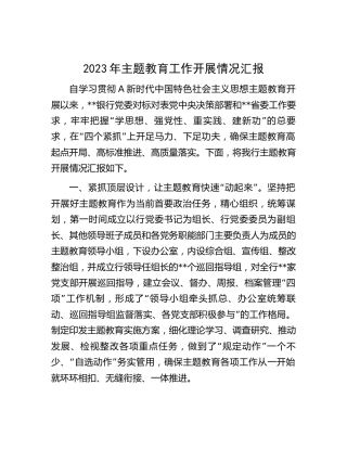 主题教育工作开展情况总结汇报（银行1500字）