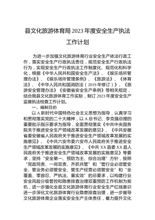县文化旅游体育局2023年度安全生产执法工作计划