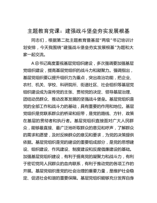 主题教育党课：建强战斗堡垒 夯实发展根基（基层“两级”书记培训5000字）
