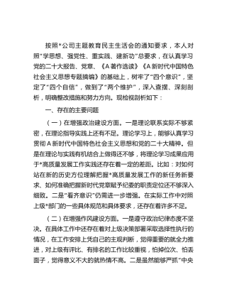主题教育民主生活会个人对照检查（公司2600字）