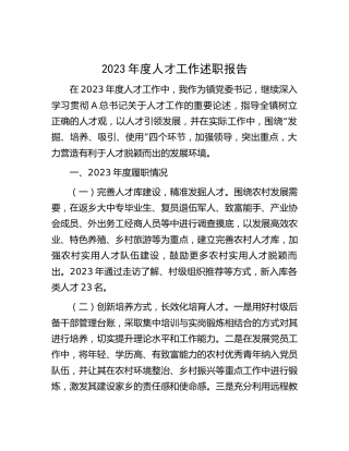 乡镇书记2023年度人才工作述职报告