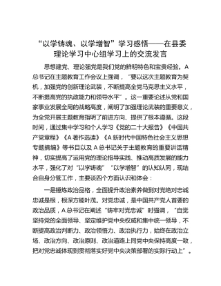 主题教育“以学铸魂、以学增智”学习心得交流发言