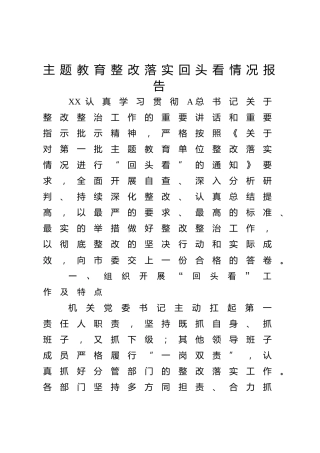 主题教育整改落实回头看工作报告（2300字总结）