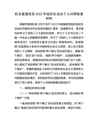 2022年组织生活会个人对照检查材料3600字