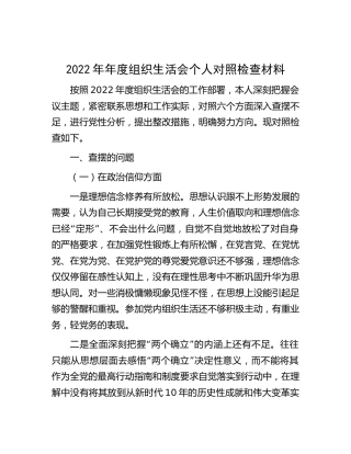 2022年组织生活会个人对照检查5500字
