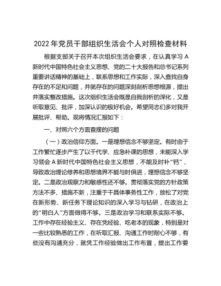 2022年组织生活会个人对照检查3700字