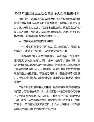 2022年园区民主生活会个人对照检查