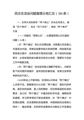 2022年生活会问题查摆6个方面386条