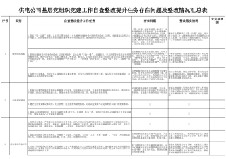 党建工作自查整改提升任务存在问题及整改情况清单表（供电公司，15个方面问题）