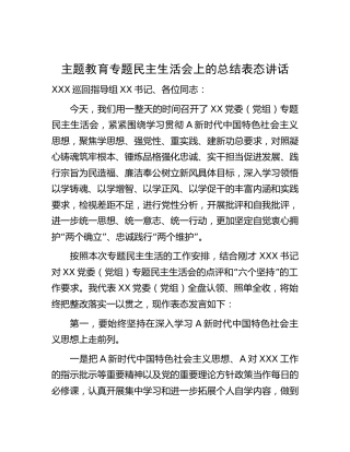 在主题教育专题民主生活会上的总结表态讲话