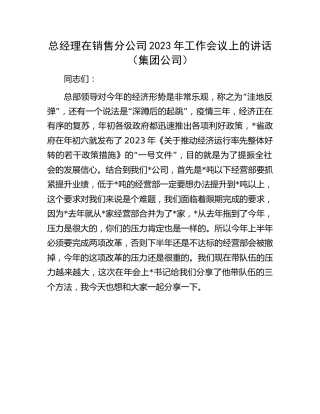 总经理在分公司2023年工作会议上的讲话