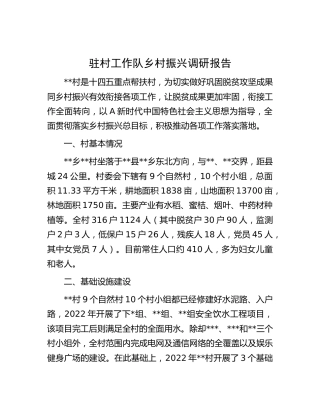 驻村工作队乡村振兴调研报告