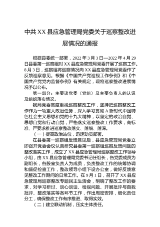 县应急管理局党委关于巡察整改进展情况的通报(20230508)