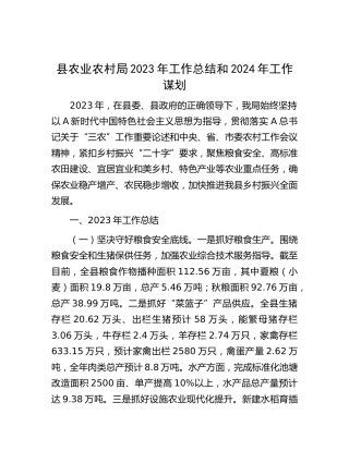 县农业农村局2023年工作总结