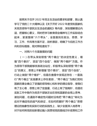 2022年民主生活会个人对照检查5100字