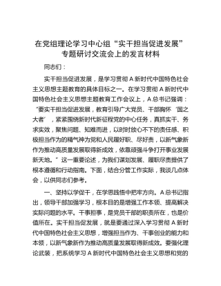 中心组“实干担当促进发展”专题研讨交流会上的发言材料