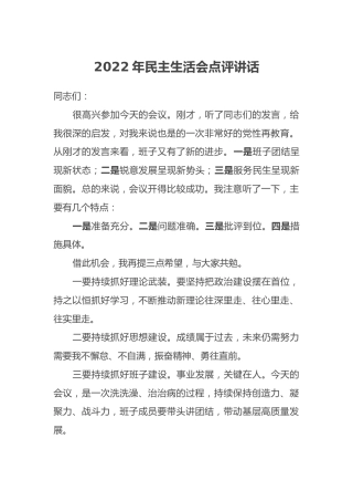 2022年民主生活会点评讲话 (2)