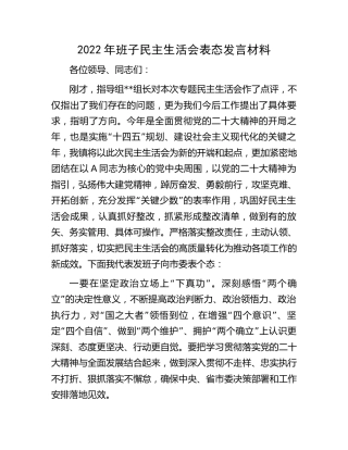 2022年民主生活会表态发言材料