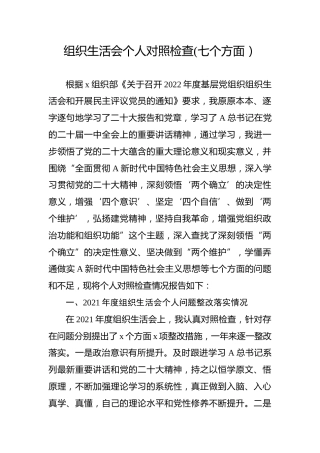 2022年度组织生活会个人对照检查4400字