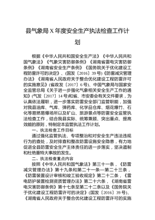 县气象局安全生产执法检查工作计划
