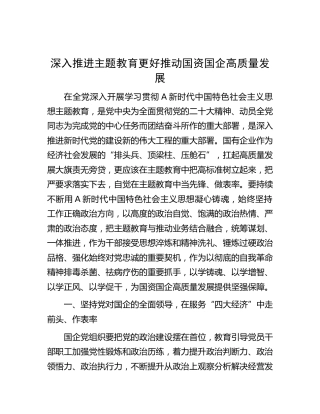 研讨发言：深入推进主题教育  更好推动国资国企高质量发展（6000字党课参考）
