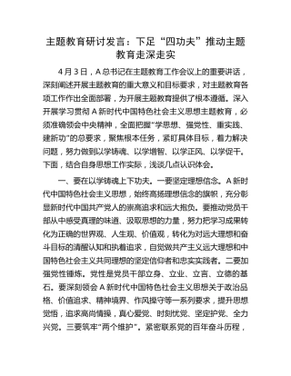 主题教育研讨发言：下足“四功夫” 推动主题教育走深走实