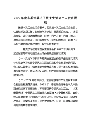 2022年度市委民主生活会个人发言