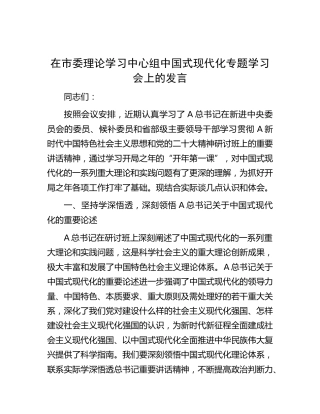 中心组中国式现代化专题学习会上的发言