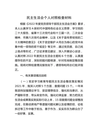 2022年度生活会个人对照检查5800字