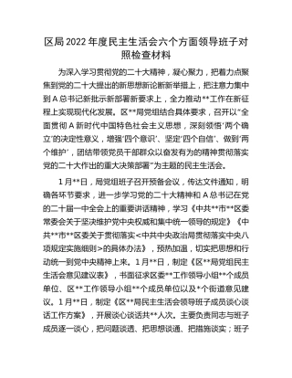2022年度民主生活领导班子对照检查7300字