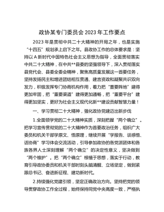 政协专门委员会2023年工作要点