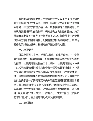 2022年度民主生活会整改落实方案6700字