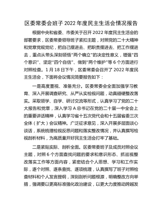 2022年度民主生活会召开情况报告（县区）