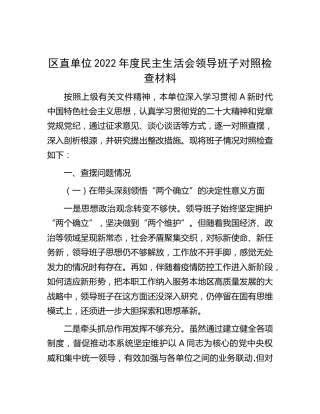 2022年度民主生活会领导班子对照检查4300字