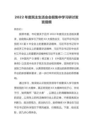 2022年度民主生活会会前集中学习研讨发言提纲 (3)